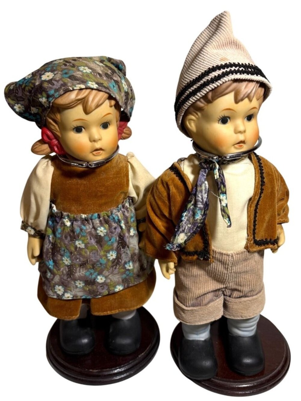 Hansel & Gretel Dolls Oumlet Co Porcelain Bisque 11"nJointed With Stands 1988
